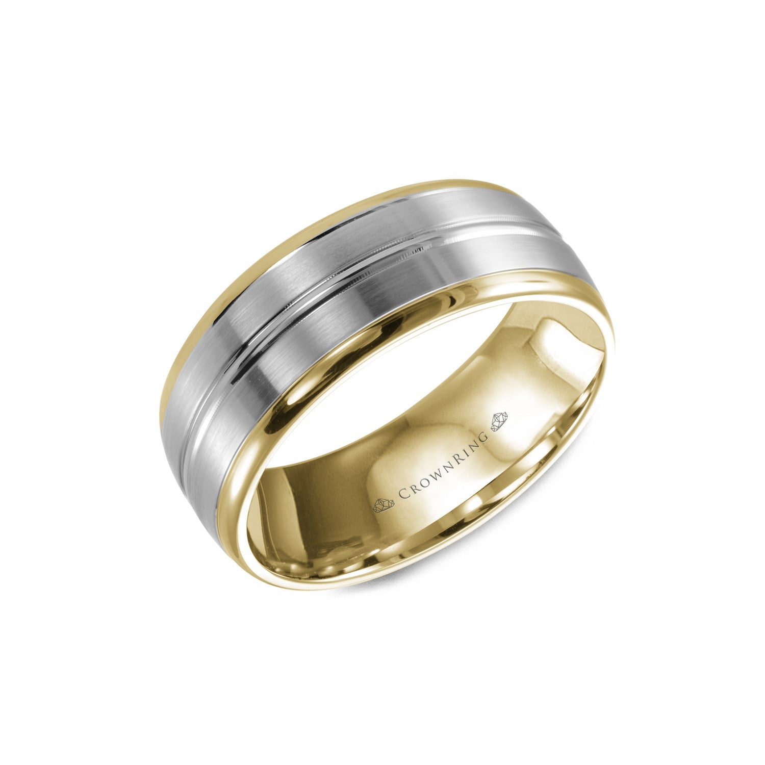 8mm Wedding Band With Sandpaper Top High Polished Grooves & Edges