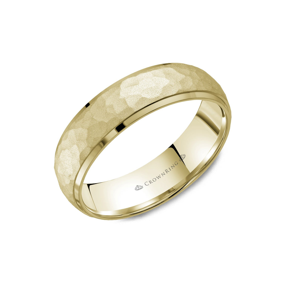 6mm Classic Wedding Band Sandblast Hammered Center & High Polish Edges 6mm Classic Wedding Band Sandblast Hammered Center & High Polish Edges