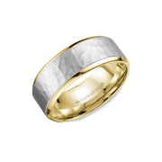 10mm Classic Wedding Band Sandblast Hammered Center & High Polish Edges