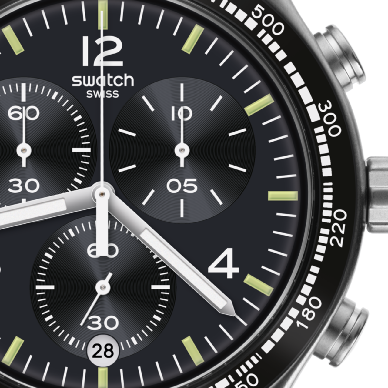 Swatch NIGHT FLIGHT Stainless Steel Chronograph Mens Watch YVS444G