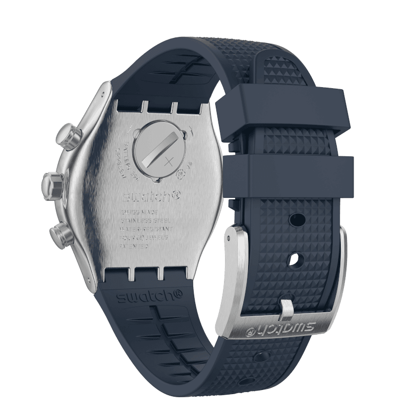 SWATCH YVS454 Blue Grid stainless steel and rubber watch