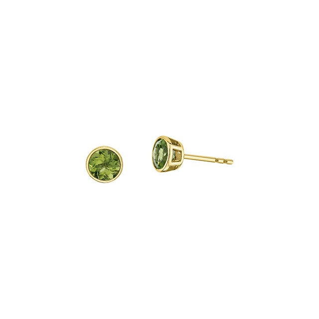 10K Yellow Gold 5mm Peridot Bezel Stud Earrings