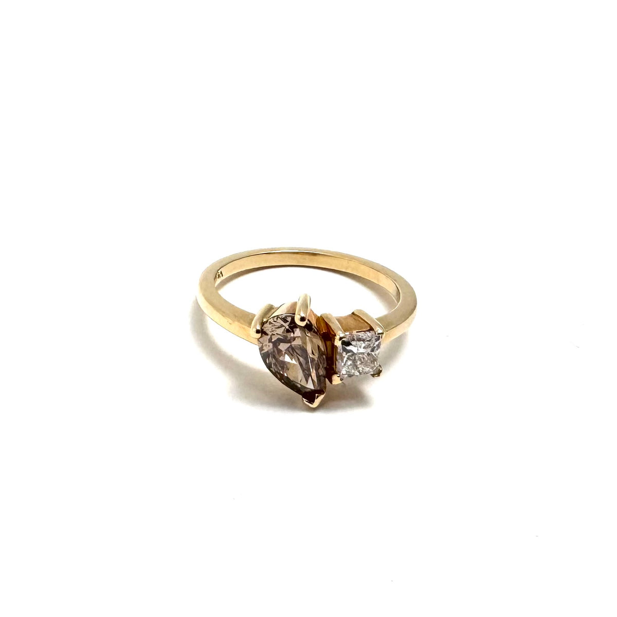 14K Yellow Gold 1.00ct Pear Brown Diamond Ring Size 6.25