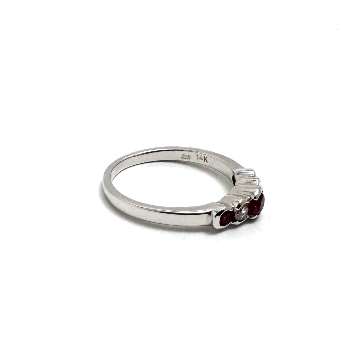 14K White Gold Alternating Ruby & Diamond Ring Size 6