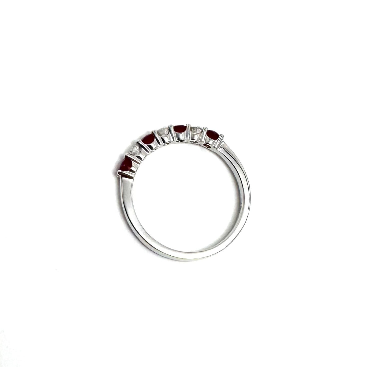18K White Gold Alternating Ruby & Diamond Ring Size 6.5