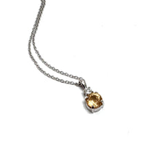 14K White Gold Hessonite Garnet & Diamond Necklace 18-Inch