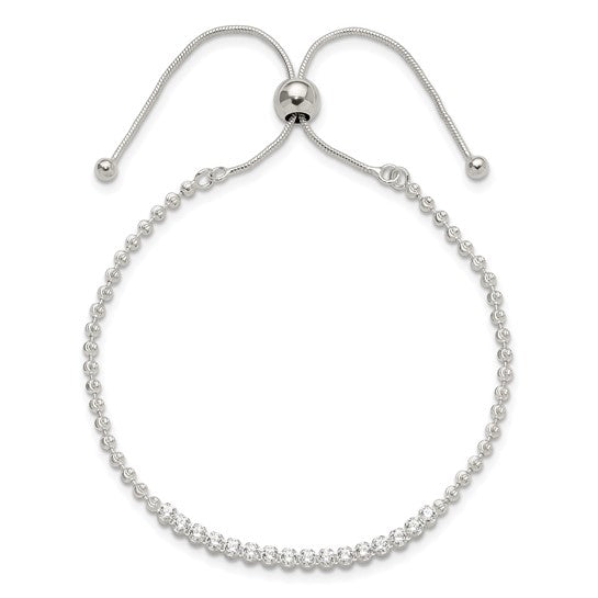 Sterling Silver Polished CZ Adjustable Bracelet