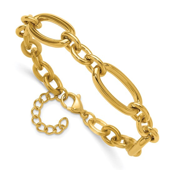 Steel Yellow IP Plated Open Link 7" Bracelet