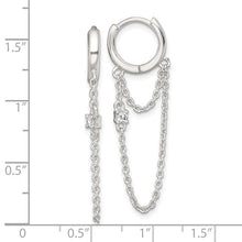 Sterling Silver CZ Dangling Chain Round Hinged Hoop Earrings