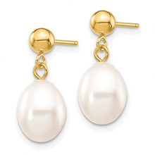 14K Yellow Gold 7-8mm Rice Fresh Water Pearl Dangle Earrings