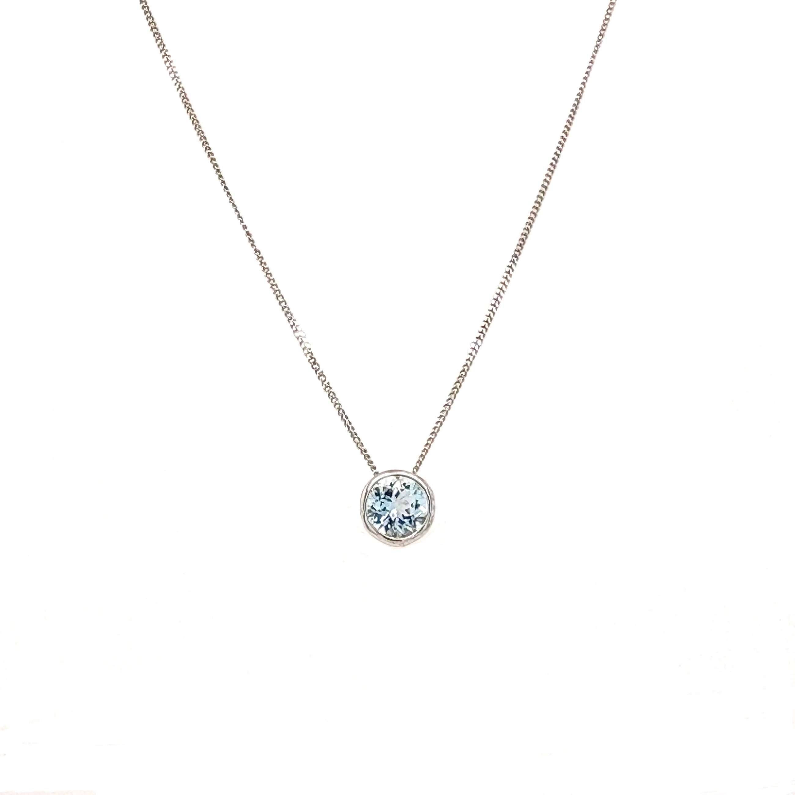 10K White 5mm Aquamarine Necklace