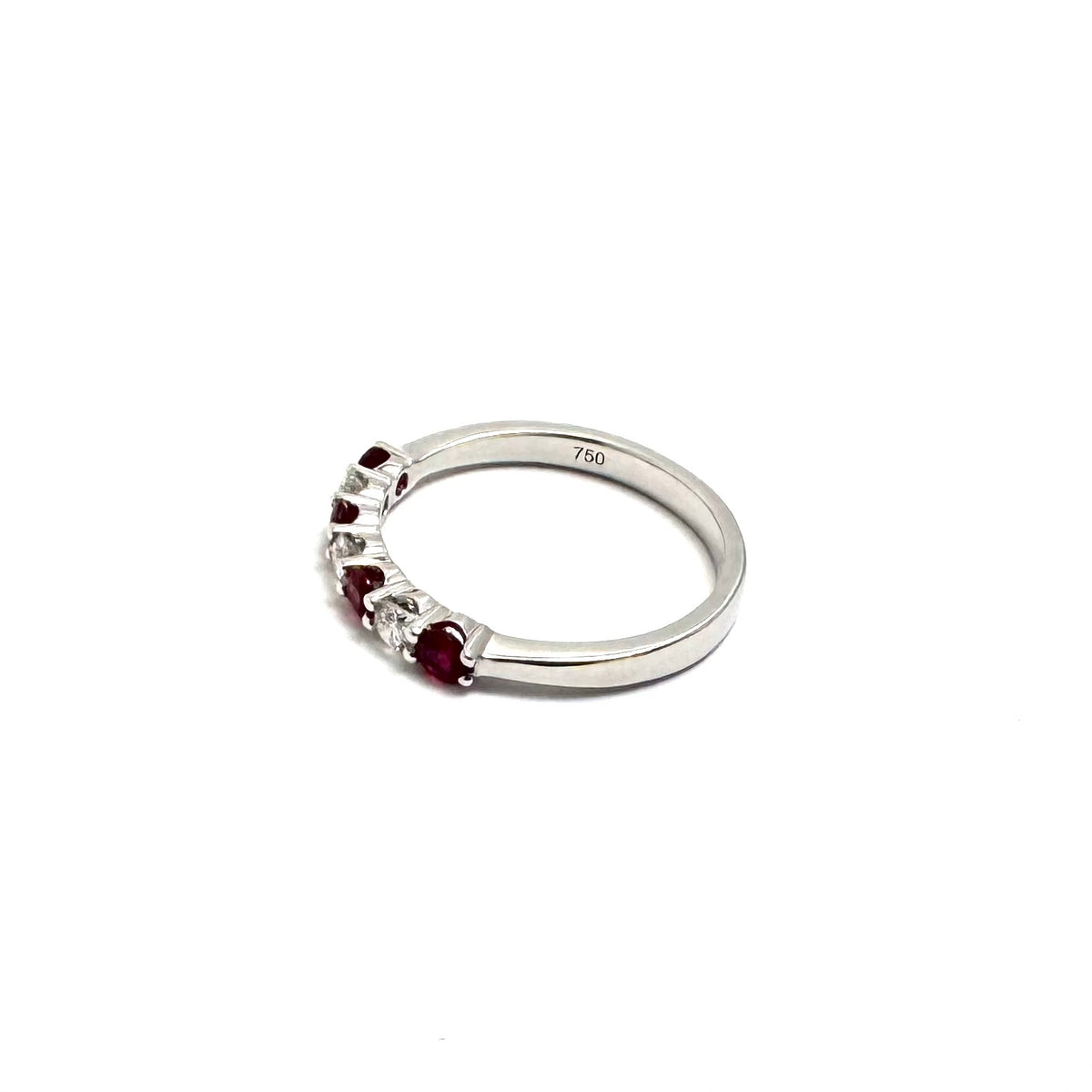 18K White Gold Alternating Ruby & Diamond Ring Size 6.5