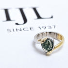 Custom Platinum Moss Agate Bypass Ring with 18K Gold Leaves
