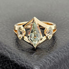 Custom 14K Yellow Gold Shield and Marquise Green Sapphire Ring