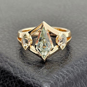 Custom 14K Yellow Gold Shield and Marquise Green Sapphire Ring