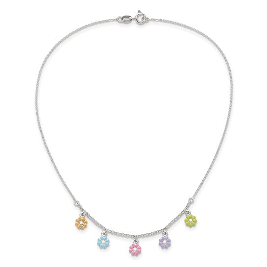 Sterling Silver Enameled Flowers Children's Necklace