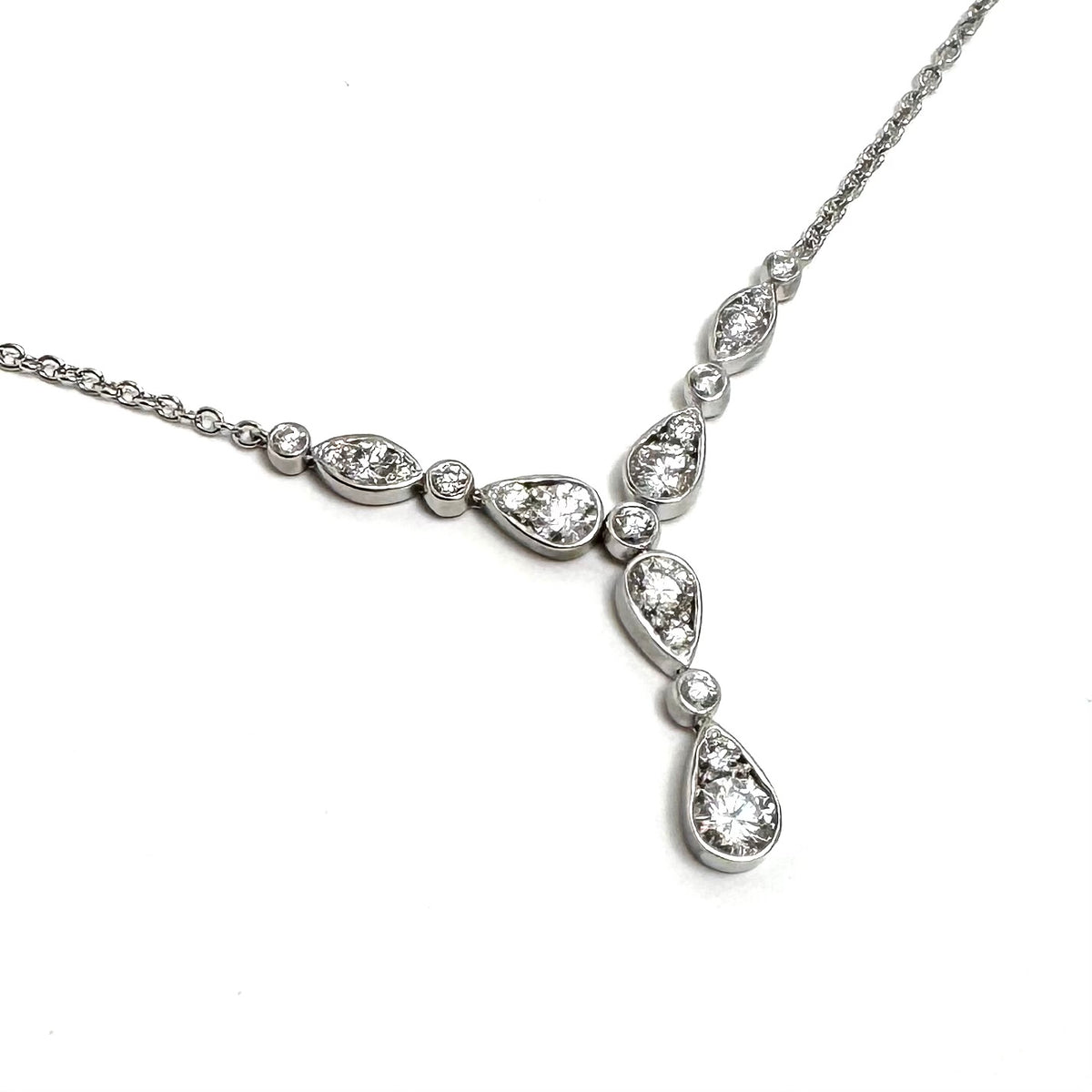 18K White Gold Diamond Bar Necklace 16-Inch