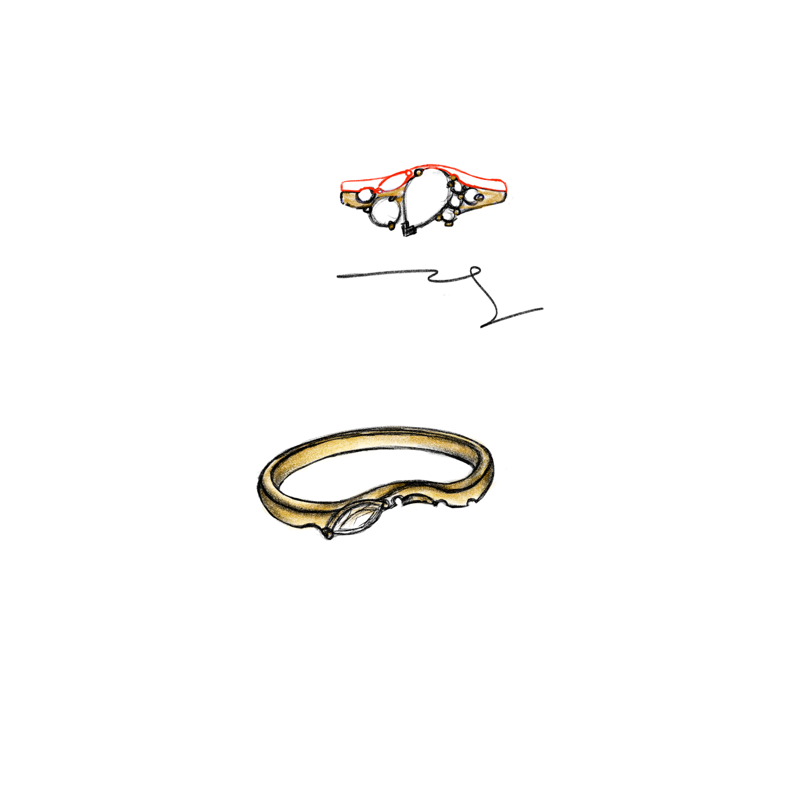 Custom Handcrafted 14K Yellow Gold Marquise Diamond Ring