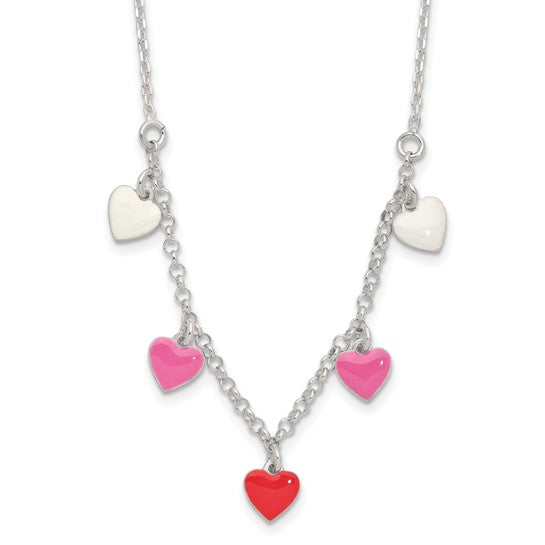Silver Enameled Hearts Children's 14" Necklace