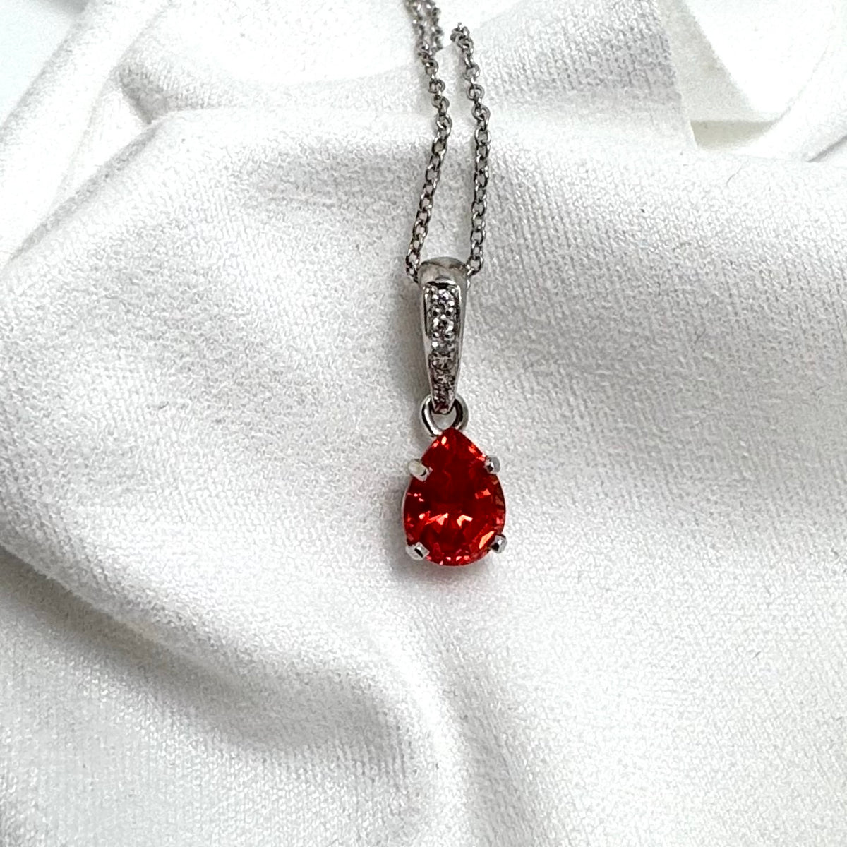 Custom 14K White Gold Sapphire & Diamond Necklace 18-Inch