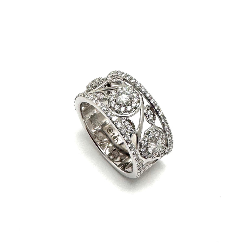 14K White Gold Wide Marquise & Round Diamond Ring Size 7