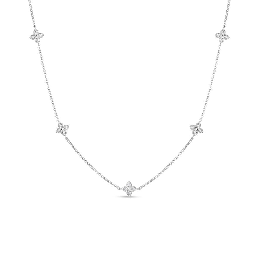 Roberto Coin 18KW Necklace with 5 Flower Diamond Stations