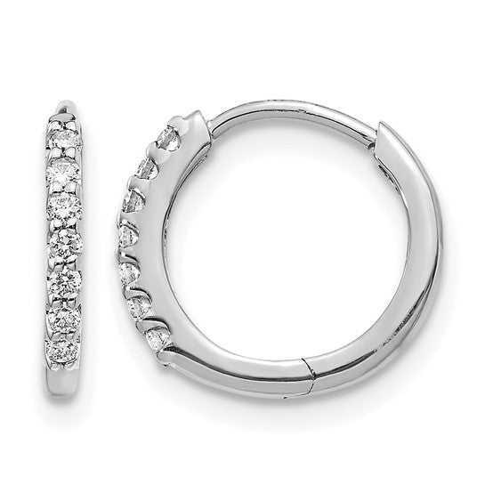 10K White Gold 12mm Hinged Diamond Hoop Earrings