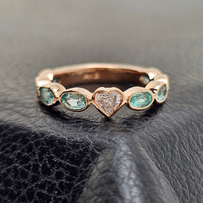 Custom 14K Rose Gold Heart Diamond and Paraiba Ring
