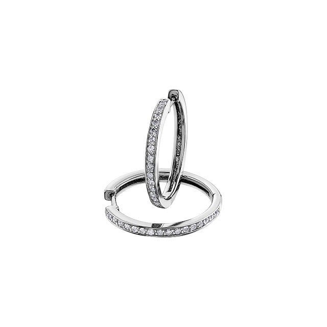 10K White Gold Diamond Hoops