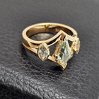 Custom 14K Yellow Gold Shield and Marquise Green Sapphire Ring