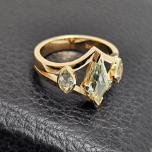 Custom 14K Yellow Gold Shield and Marquise Green Sapphire Ring