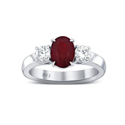 18K White Gold Oval Ruby & Diamond Ring Size 6