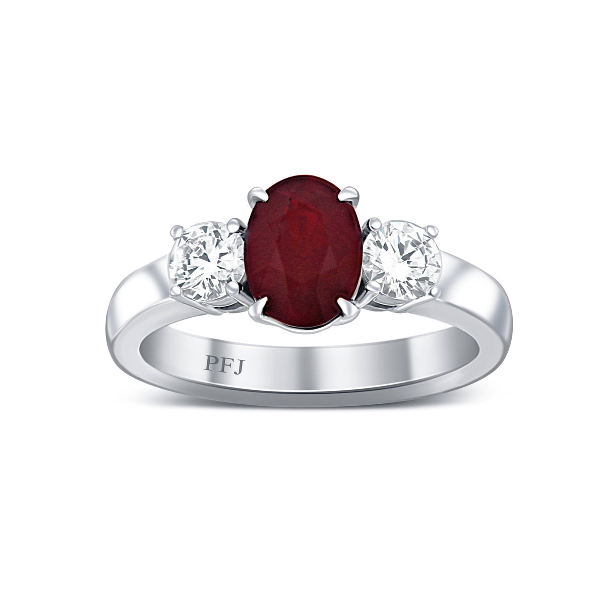 18K White Gold Oval Ruby & Diamond Ring Size 6