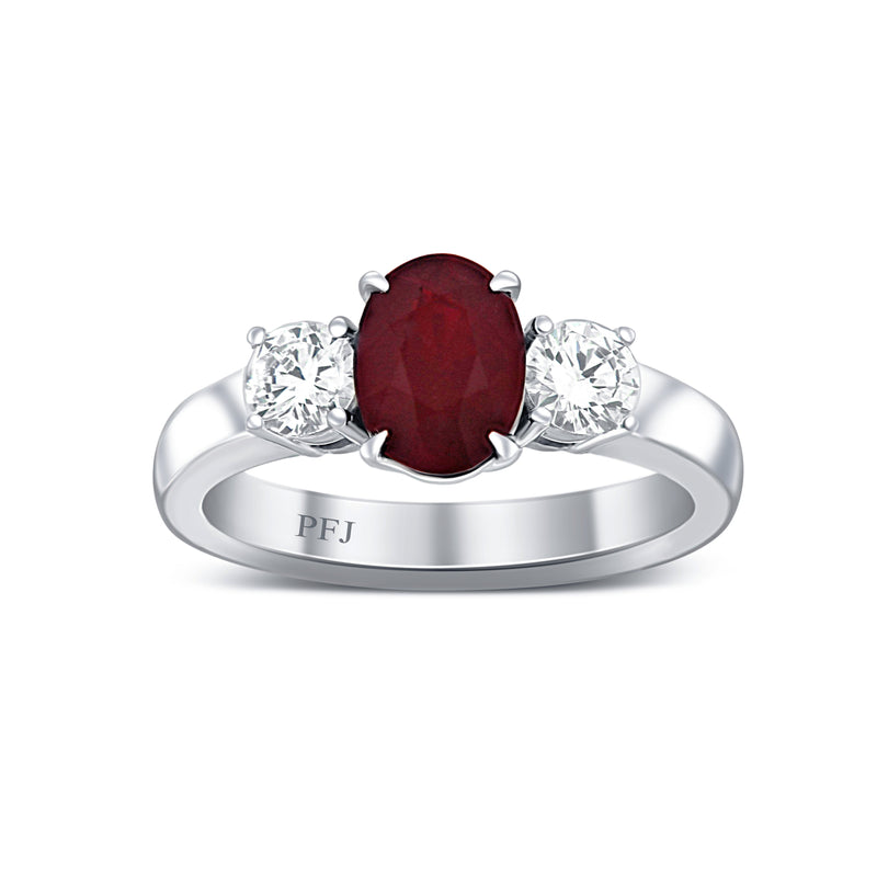 18K White Gold Oval Ruby & Diamond Ring Size 6