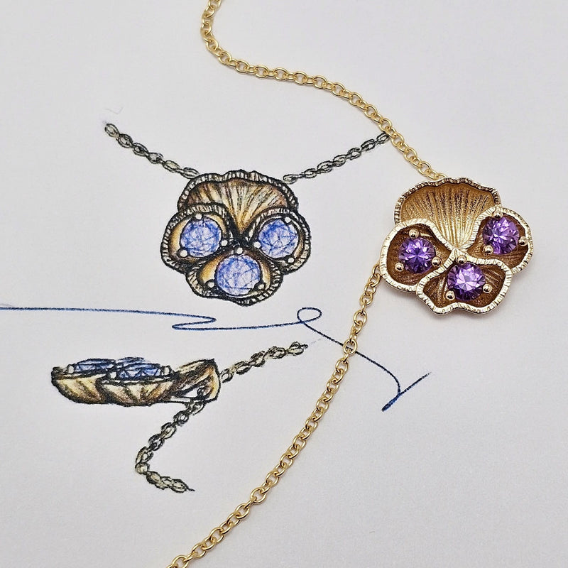 Custom 14K Yellow Gold Flower Pendant with Purple Amethyst