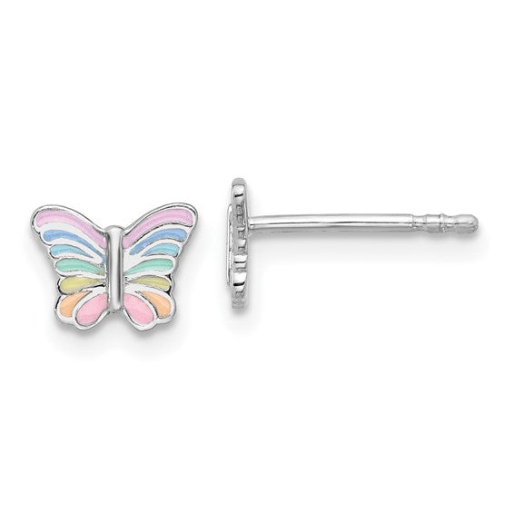 Sterling Silver Rainbow Enamel Butterfly Children's Post Earrings