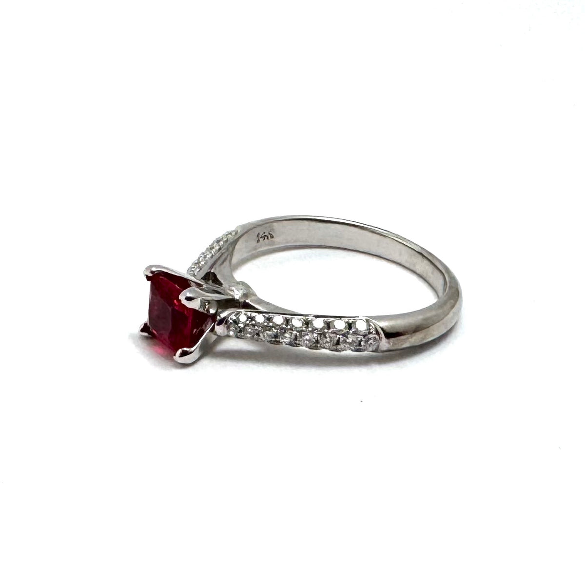 Custom 14K White Gold Lab Ruby & Diamond Ring Size 6