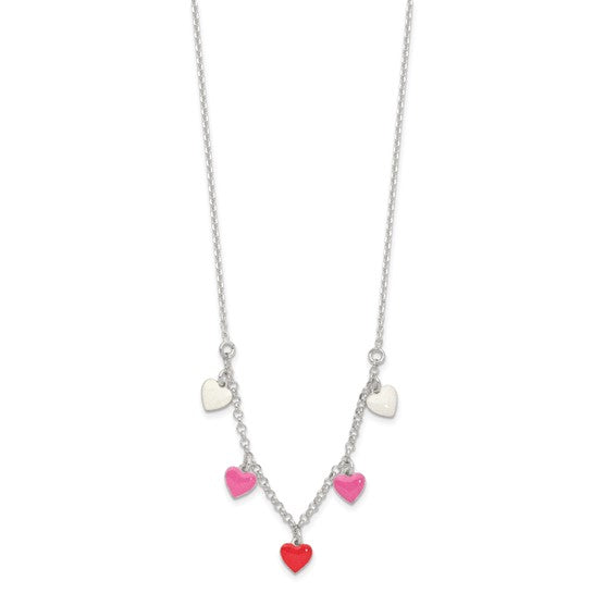 Silver Enameled Hearts Children's 14" Necklace