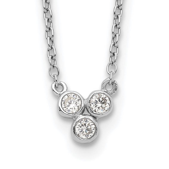 Sterling Silver Rhodium Plated 3-CZ Necklace