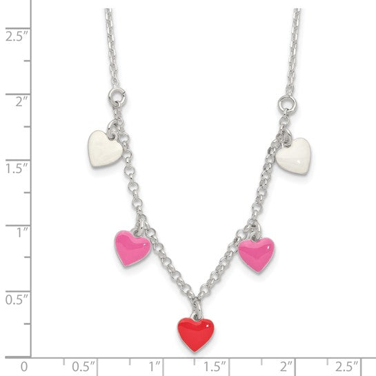 Silver Enameled Hearts Children's 14" Necklace