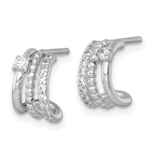 Sterling Silver Beaded CZ C-Hoop Earrings