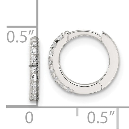Sterling Silver Polished CZ Hinged Hoop Earrings