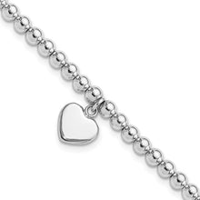 Sterling Silver 4mm Beaded Dangle Heart Bracelet
