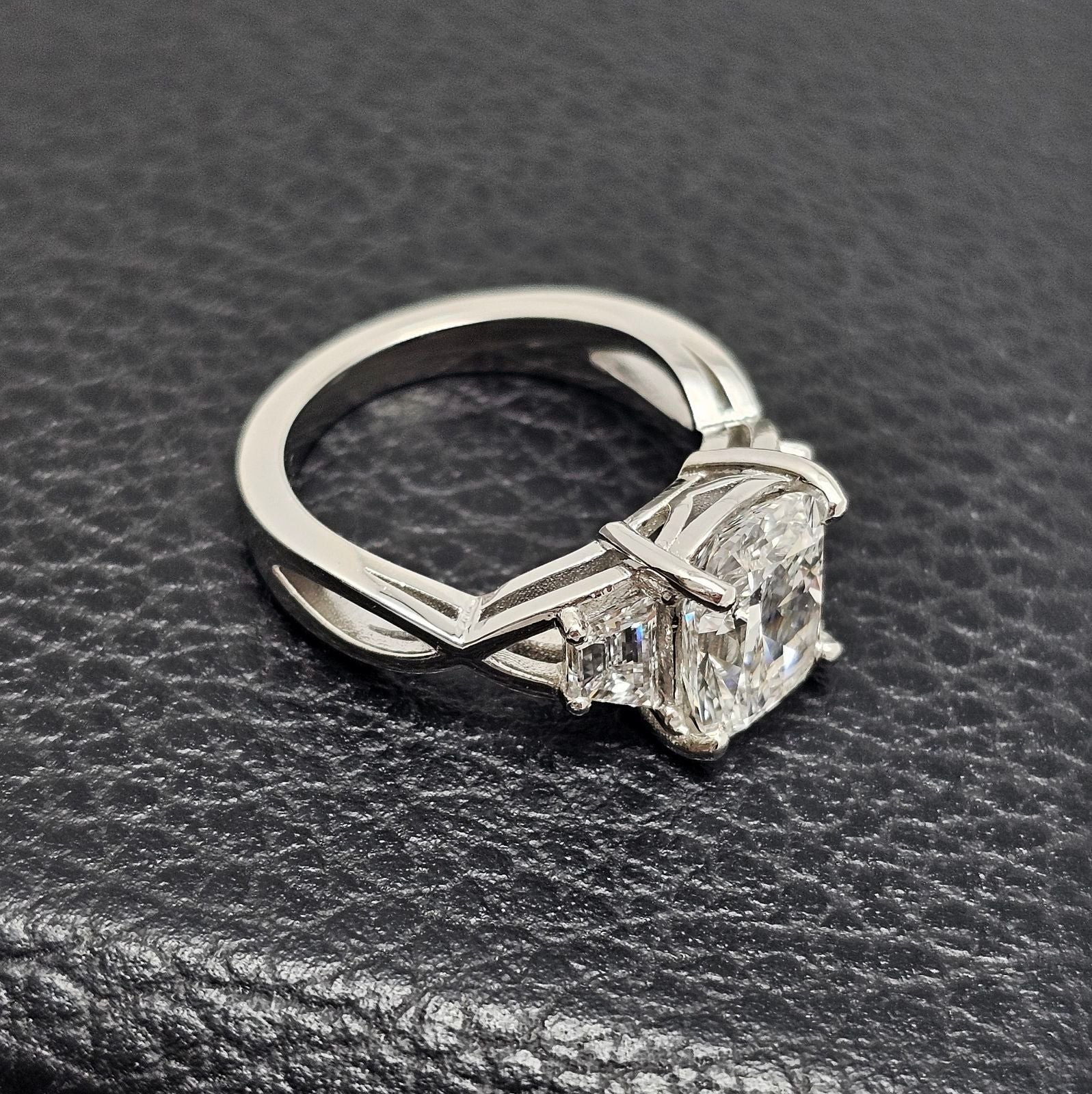 Platinum 2.34ct Cushion Lab-Grown Diamond 3-Stone Ring | IJL Since