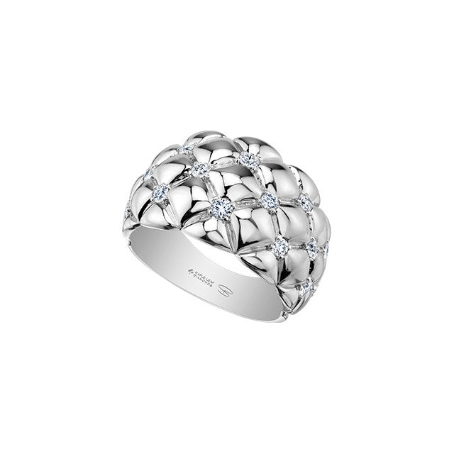 14K White Quilted Domed Canadian Maple Leaf Diamond Ring