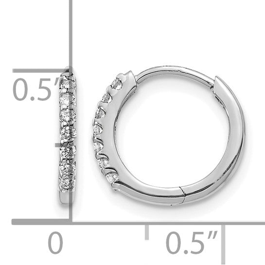 10K White Gold 12mm Hinged Diamond Hoop Earrings