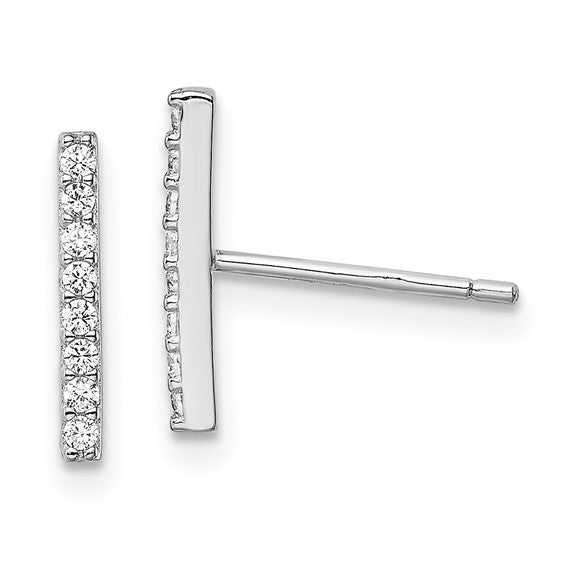 Sterling Silver Polished CZ Bar Post Earrings