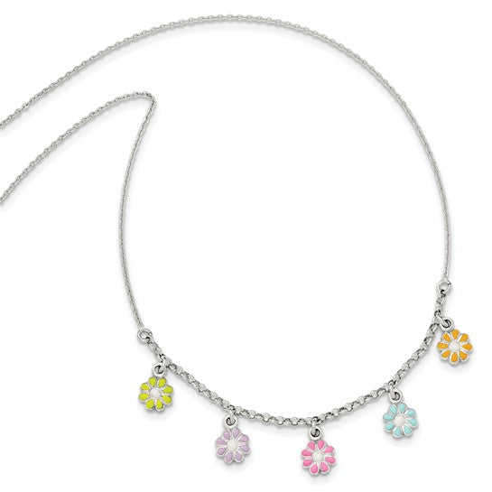 Sterling Silver Enameled Flowers Children's Necklace