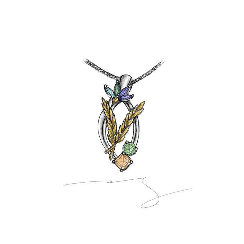 Custom 18K Two-Tone Multi-Gemstone Family Pendant