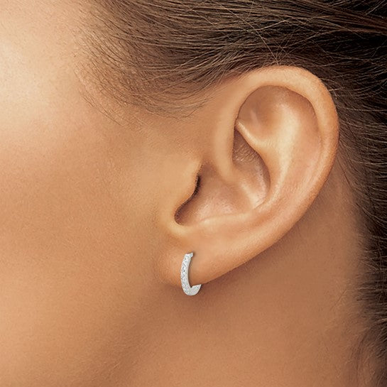 Sterling Silver Polished CZ Hinged Hoop Earrings